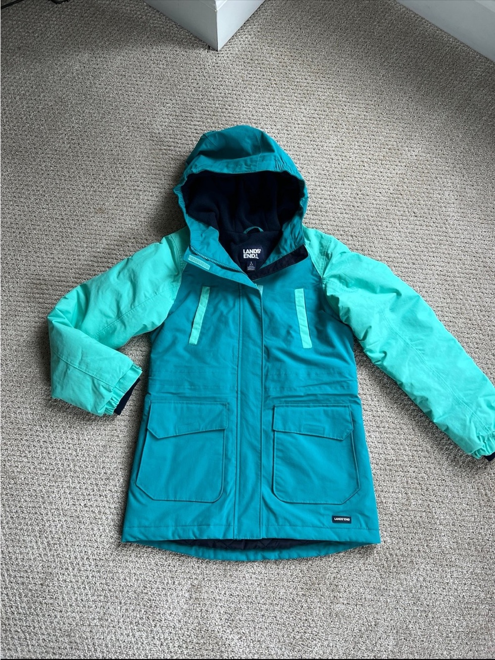 Lands' End Girls Teal Hooded Winter Parka Jacket